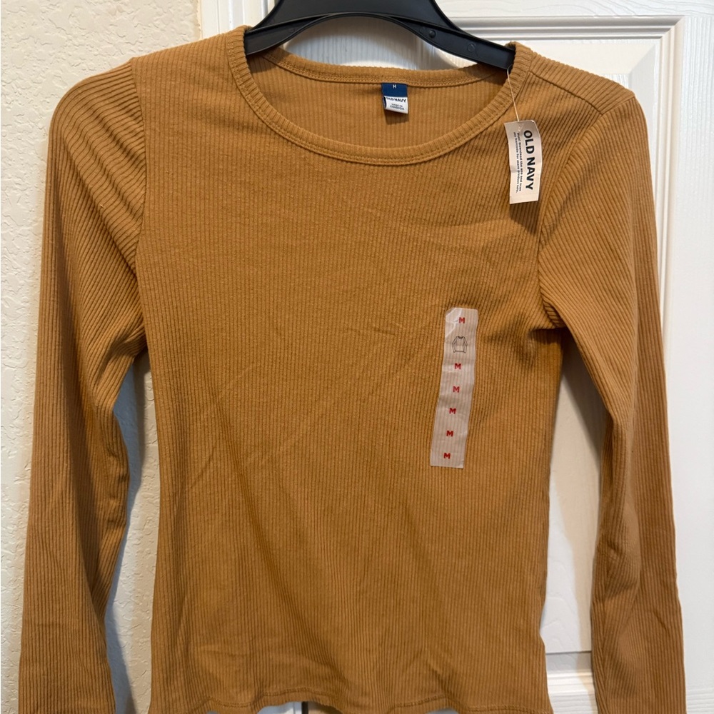 Old Navy Women's Mustard Ribbed Long Sleeve Tee